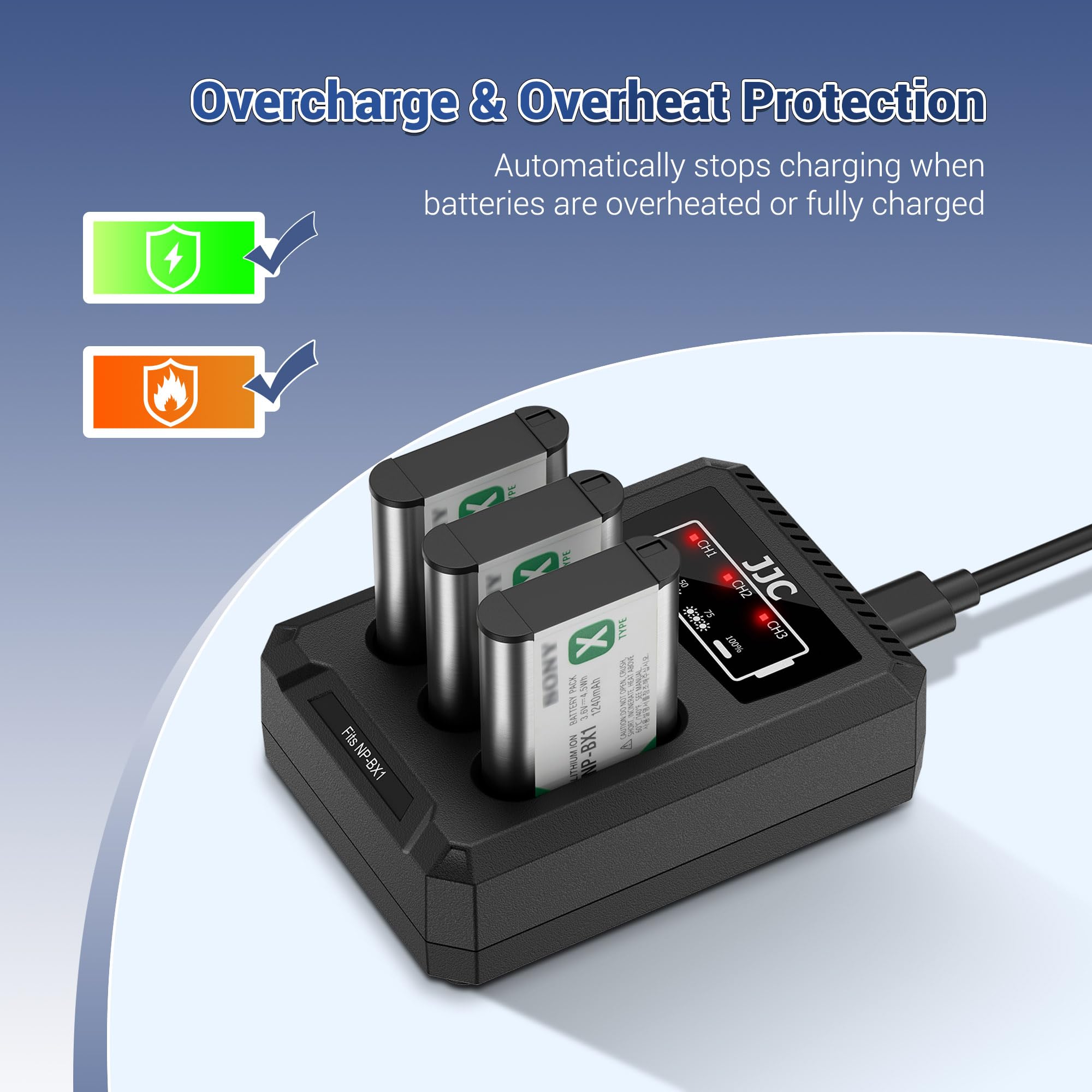 JJC Triple Battery Chargers with Type-C Port for Rioch DB-120